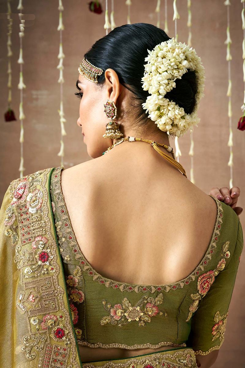 Magnificent Tissue Dola Silk Designer Saree for Mehendi, Wedding, Reception, Party, and Festivals