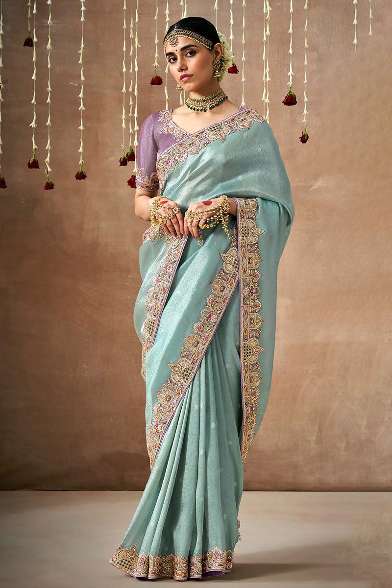 Impressive Tissue Dola Silk Designer Saree for Engagement, Party, and Festivals