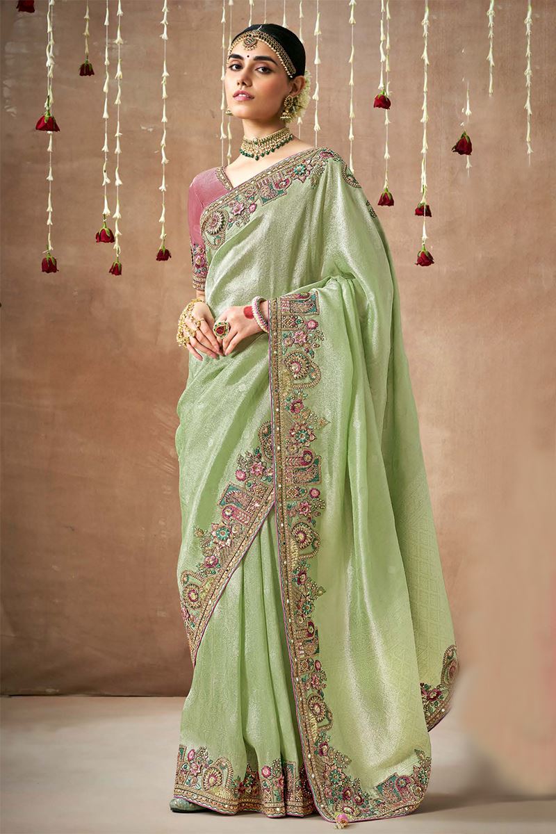 Gorgeous Tissue Dola Silk Designer Saree for Engagement, Reception, Party, and Festivals