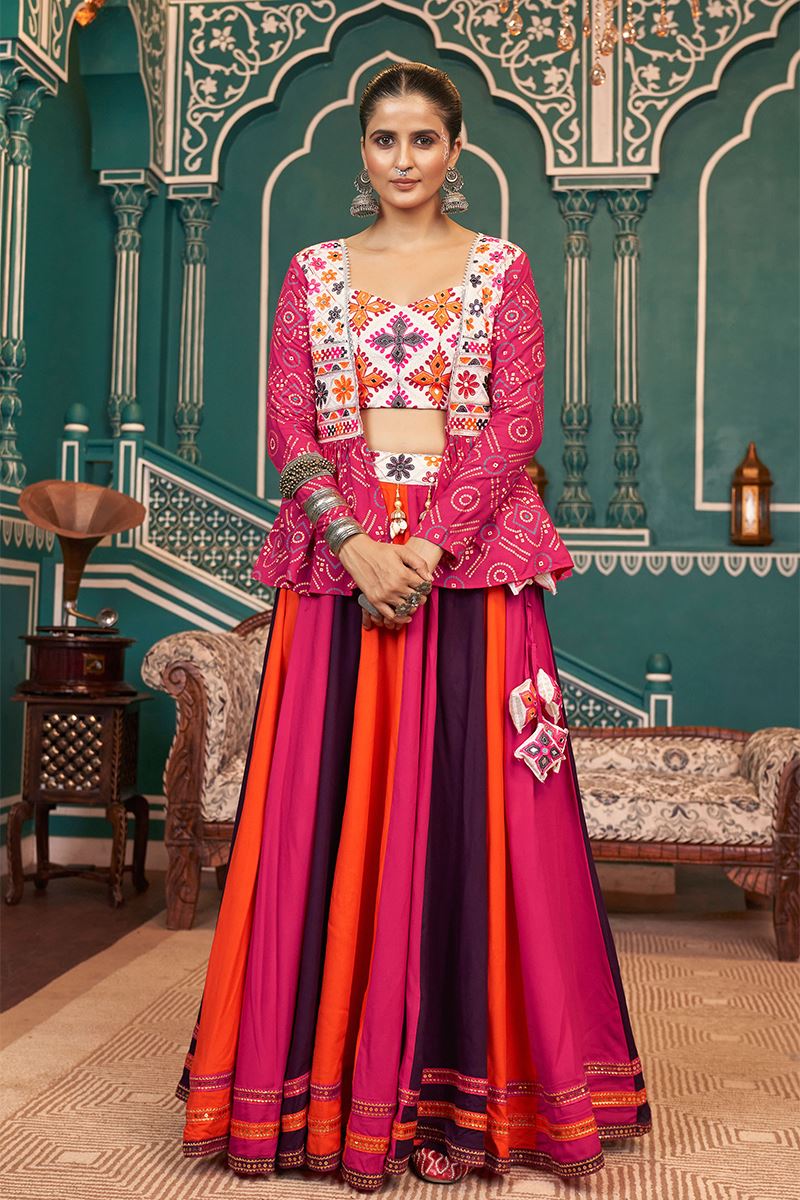Spectacular Multi and White Designer Indo-Western Navratri Lehenga Choli for Garba Raas