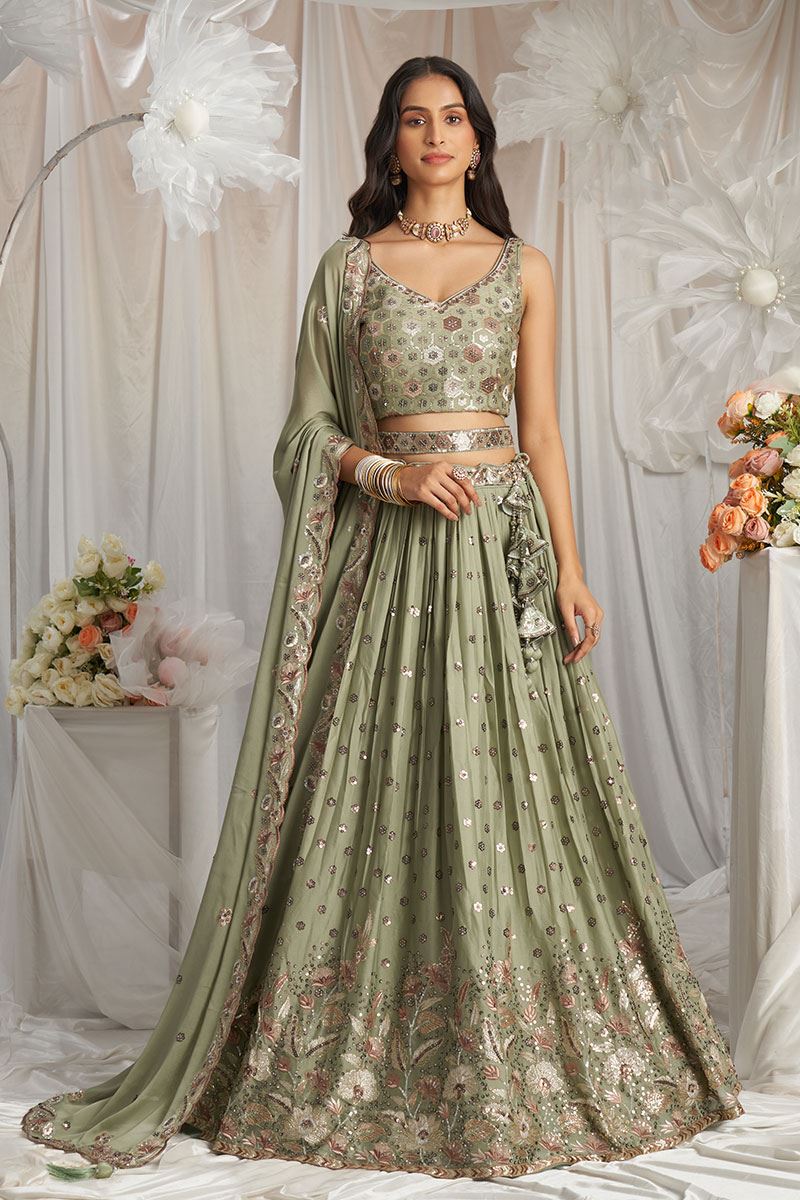 Glorious Lime Green Designer Indo-Western Lehenga Choli for Engagement, Reception, Party, and Festivals