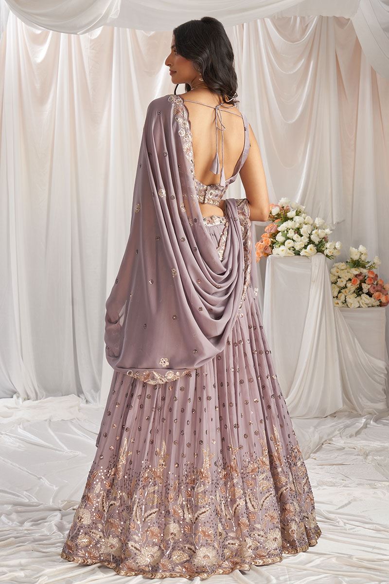 Impressive Mauve Designer Indo-Western Lehenga Choli for Engagement, Reception, Party, and Festivals