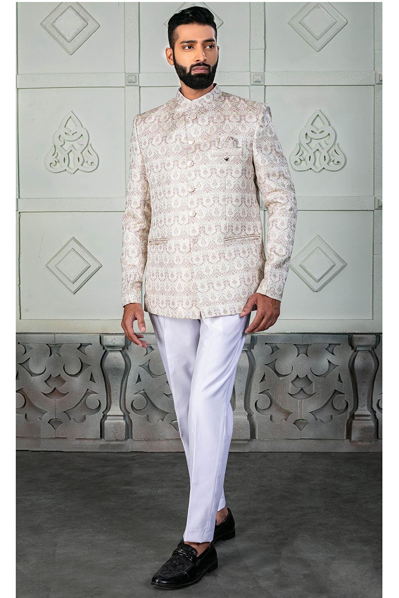 Splendid Cream Designer Jodhpuri Suit for Engagement, Reception, Party, and Festivals