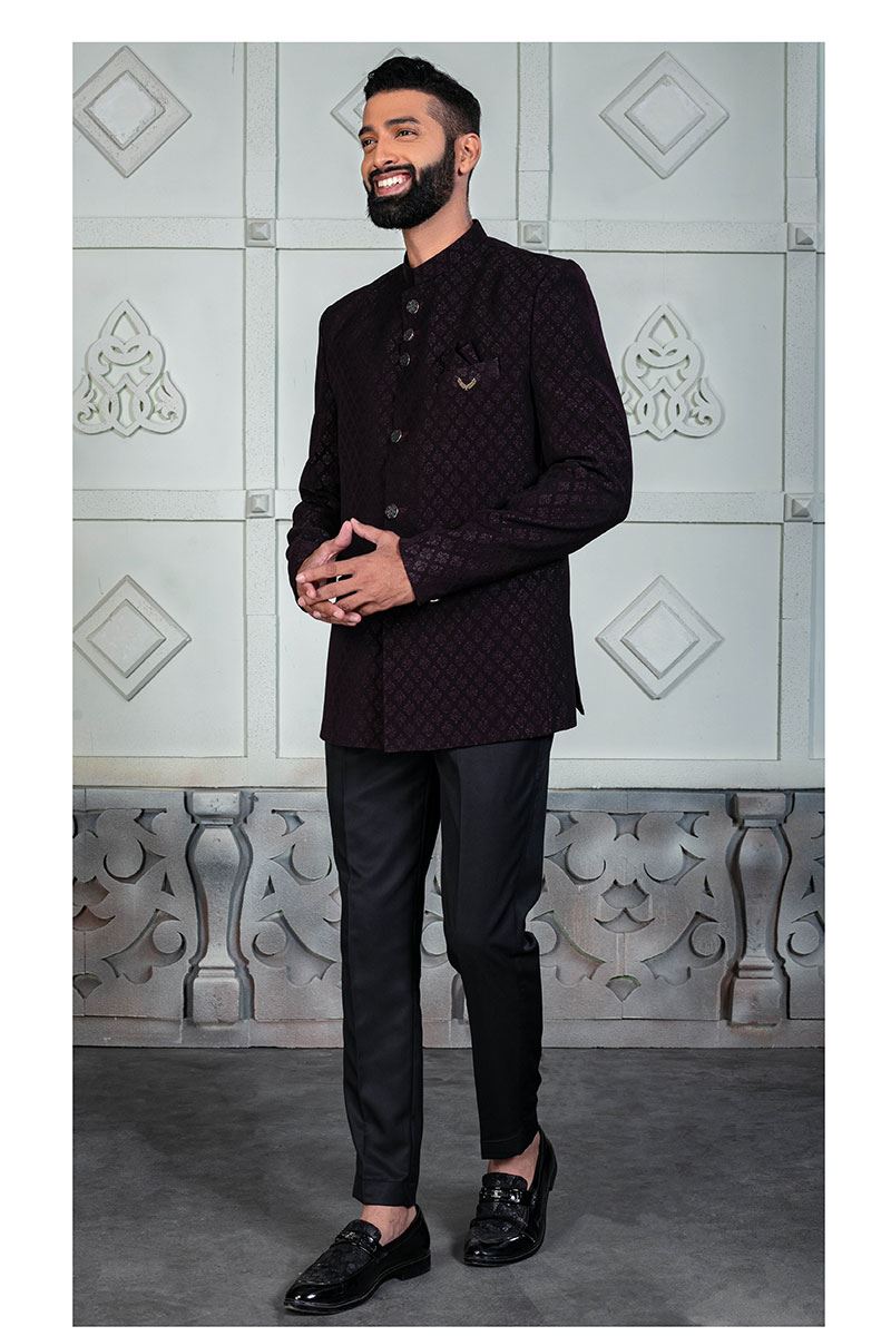 Royal Wine Designer Jodhpuri Suit for Wedding, Engagement, Reception and Party