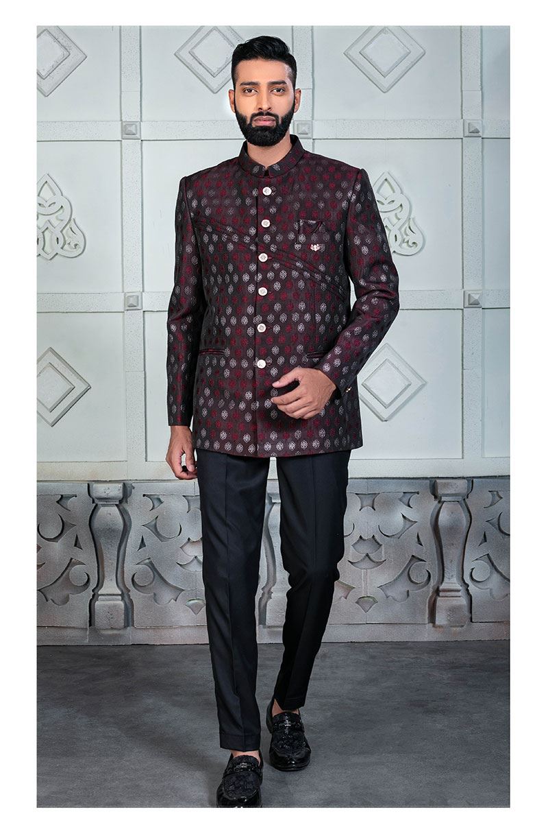 Majestic Wine Designer Jodhpuri Suit for Wedding, Party, Engagement, and Reception