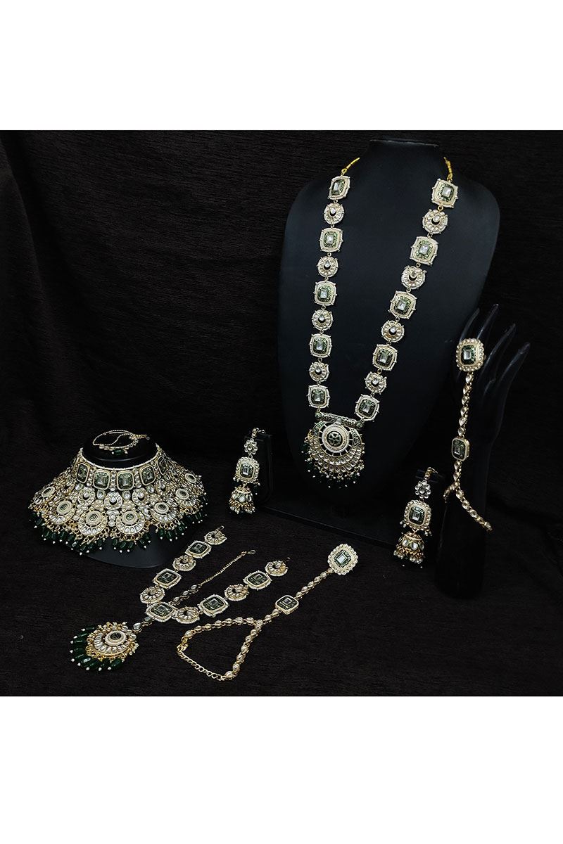 Magnificent Green Designer Wedding Necklace Set for Wedding, Reception, and Mehendi