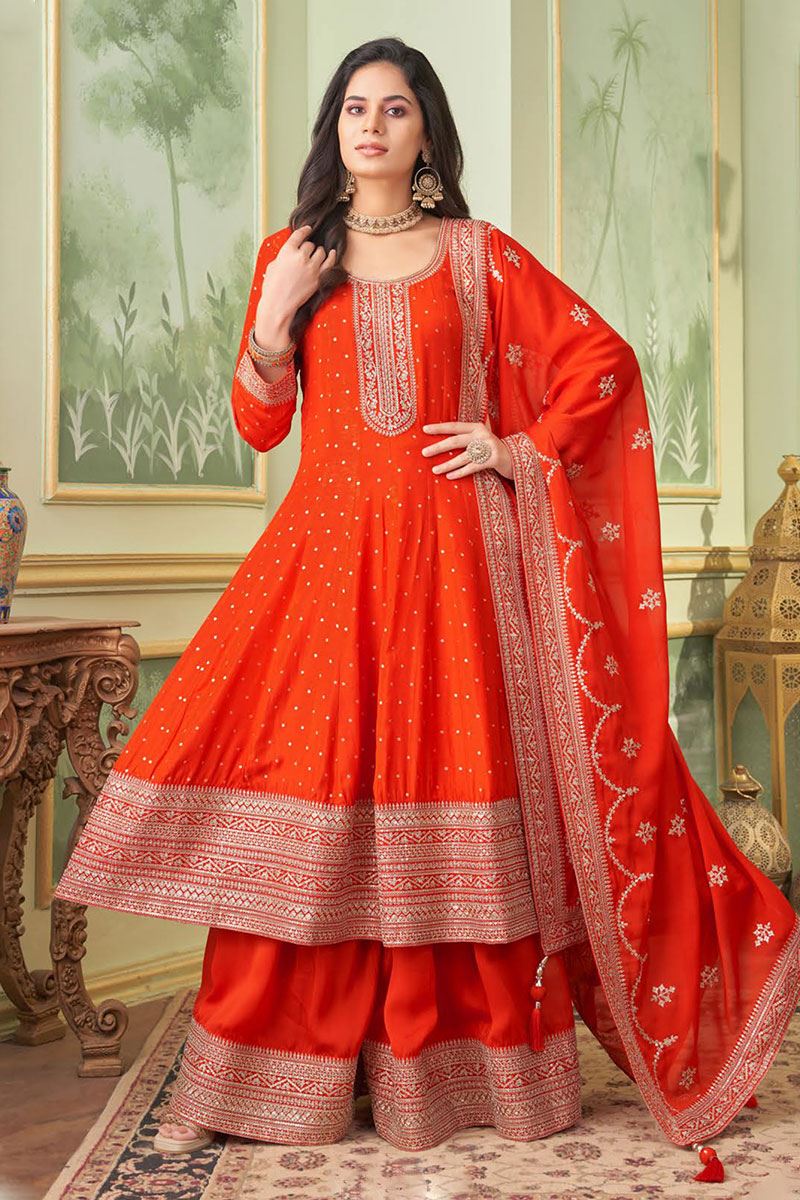 BreathtakingOrange Georgette Designer Anarkali Suit for Engagement, Wedding, Reception, Party and Festivals