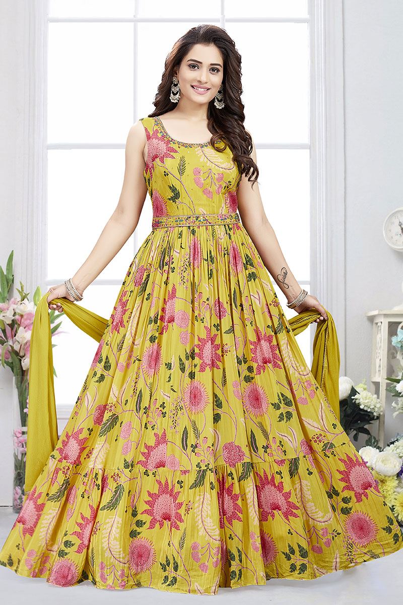 Fascinating Yellow Georgette Designer Anarkali Suit for Haldi, Party, and Festivals
