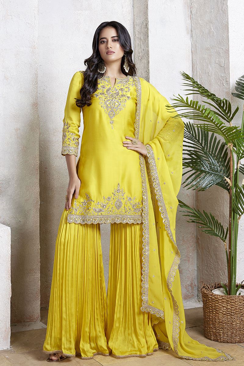 Beautiful Yellow Designer Gharara Suit for Haldi, Wedding, Reception, Party, and Festivals