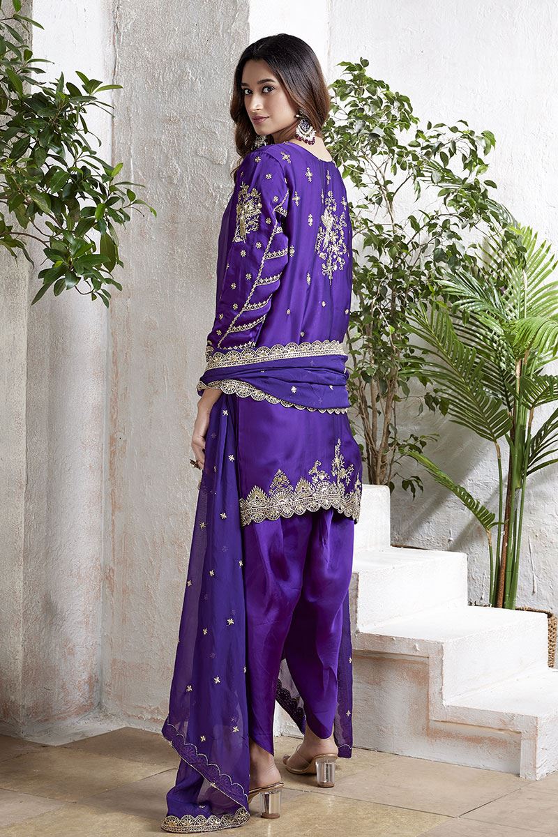 Attractive Purple Designer Dhoti Style Suit for Party, Festivals, and Reception