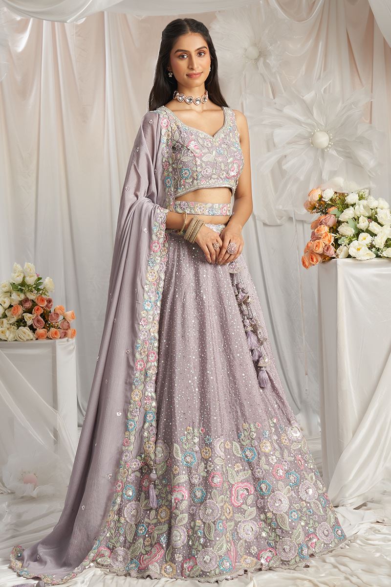 Appealing Mauve Designer Indo-Western Lehenga Choli for Engagement and Reception