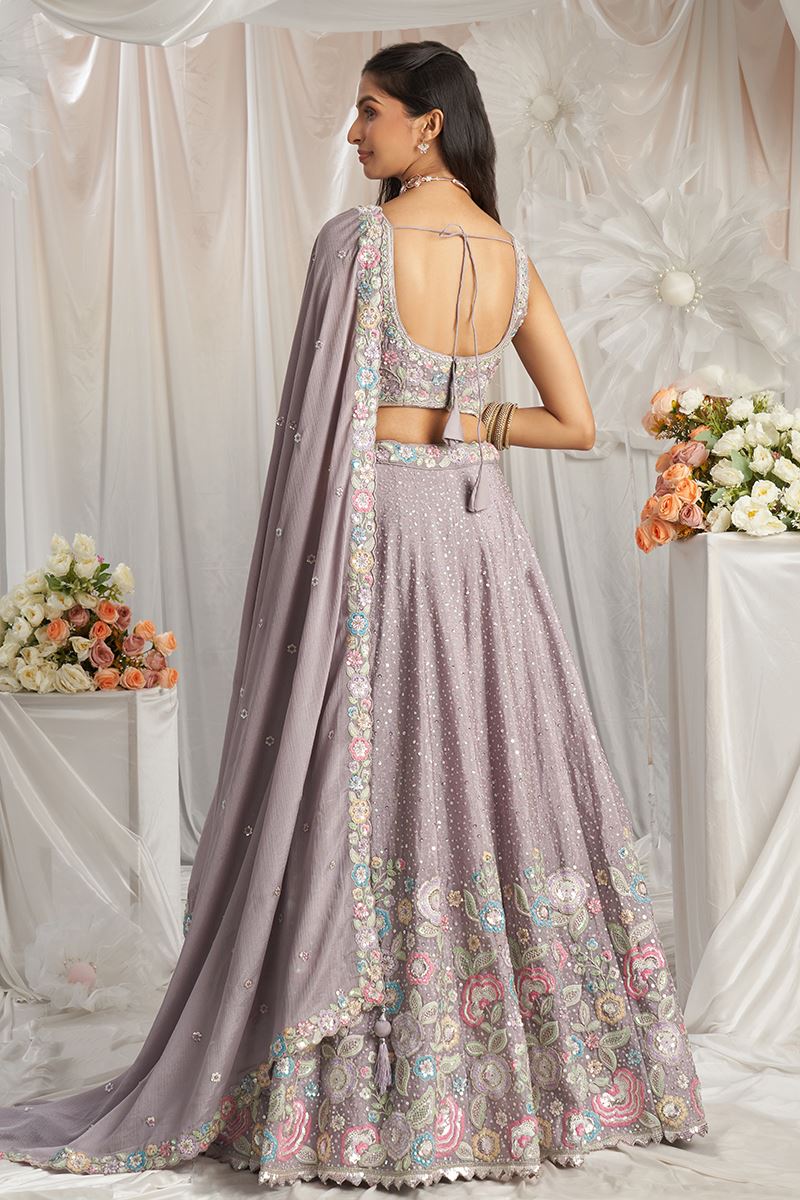 Appealing Mauve Designer Indo-Western Lehenga Choli for Engagement and Reception