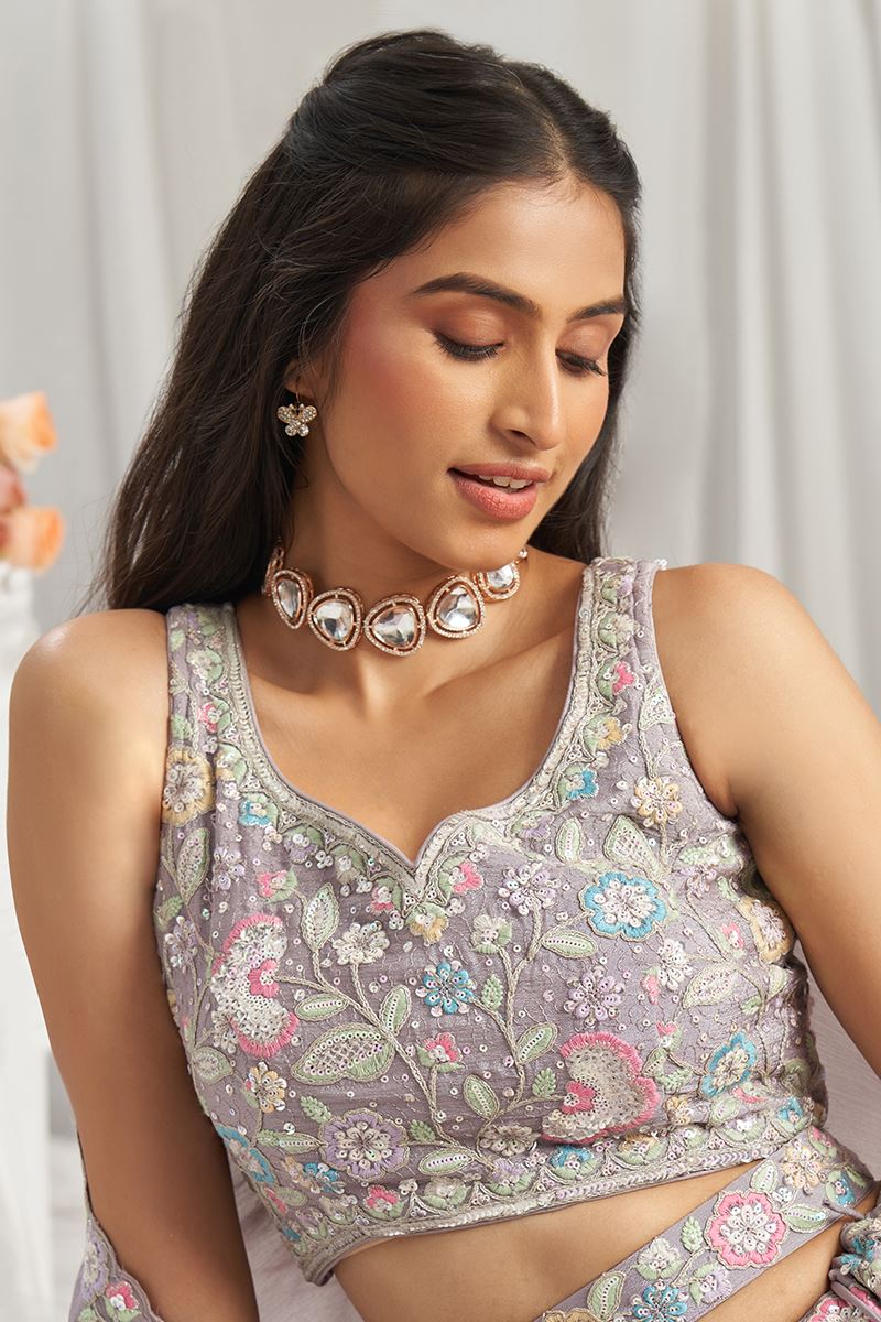 Appealing Mauve Designer Indo-Western Lehenga Choli for Engagement and Reception