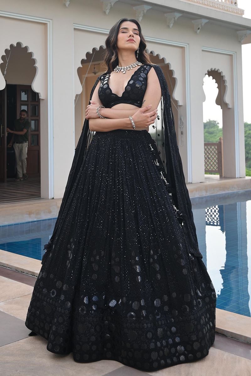 Charismatic Black Designer Indo-Western Lehenga Choli for Party and Sangeet