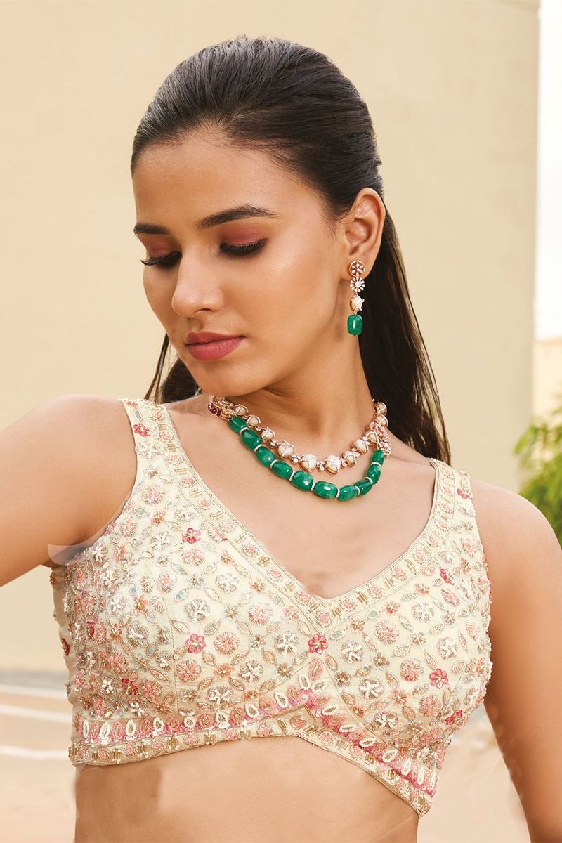 Surreal Off-White Designer Indo-Western Lehenga Choli for Engagement and Reception