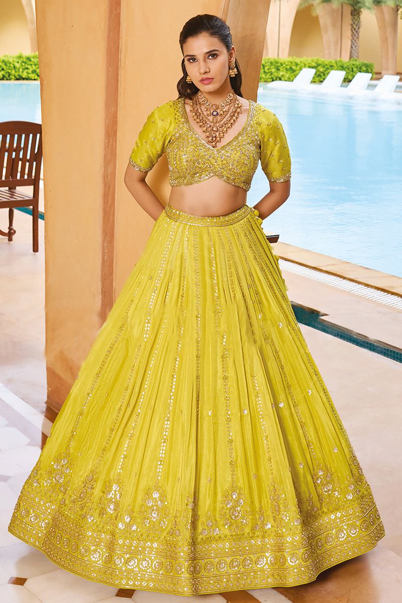 Stunning Lemon Yellow Designer Lehenga Choli for Haldi and Wedding