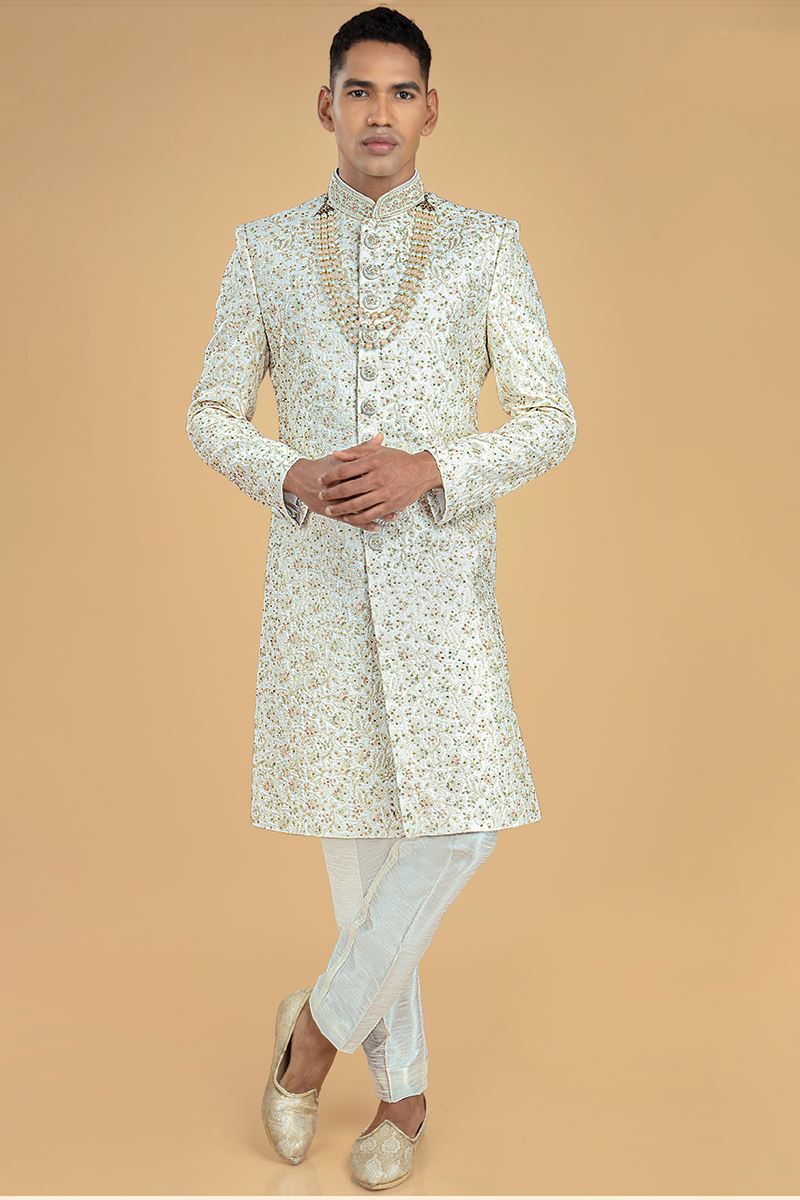 Amazing Cream Designer Men’s Sherwani for Engagement and Wedding