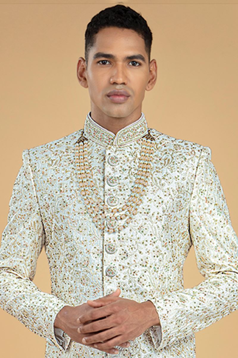 Amazing Cream Designer Men’s Sherwani for Engagement and Wedding