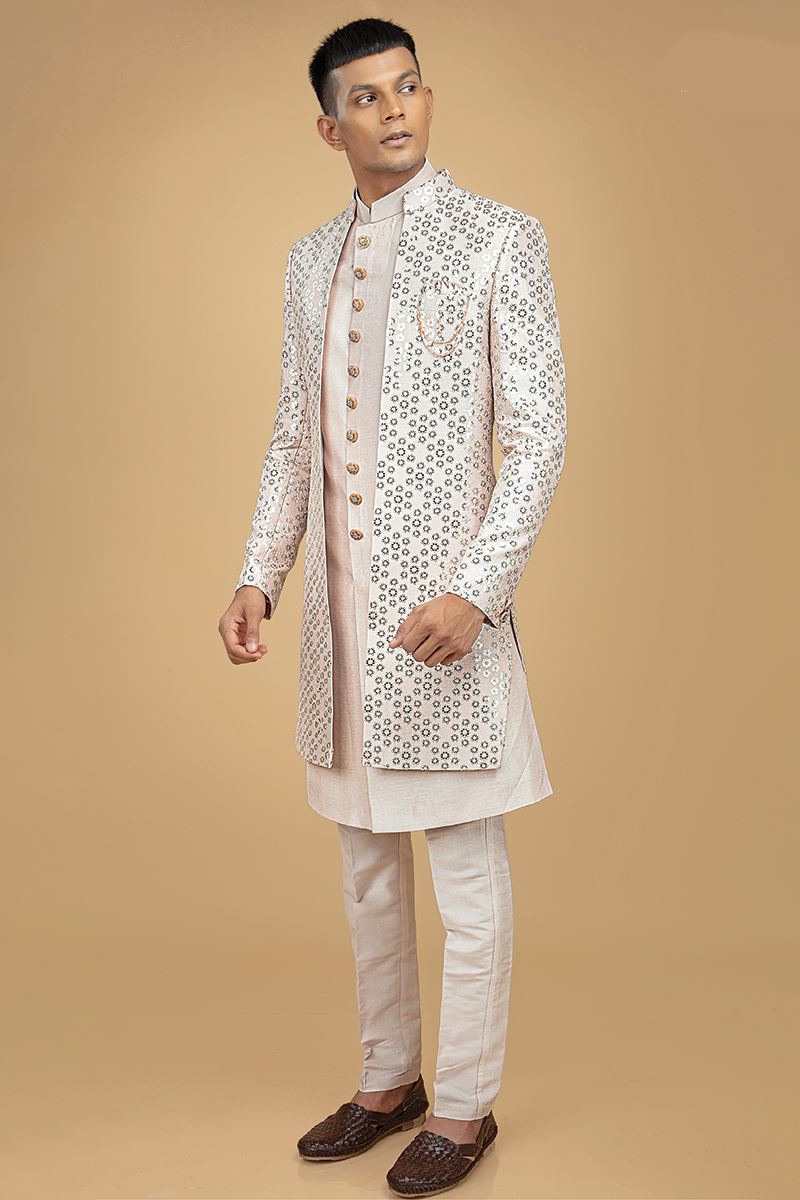 Awesome Peach Designer Men’s Indowestern Sherwani for Engagement and Wedding