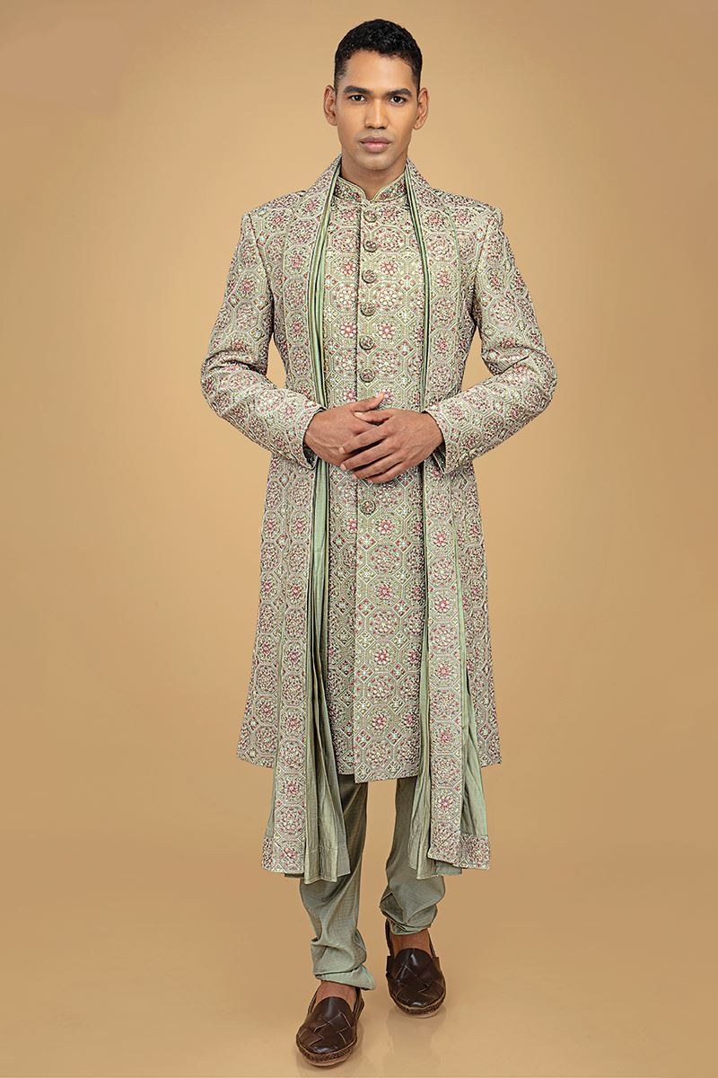 Marvelous Sea Green Designer Groom’s Sherwani for Wedding and Reception