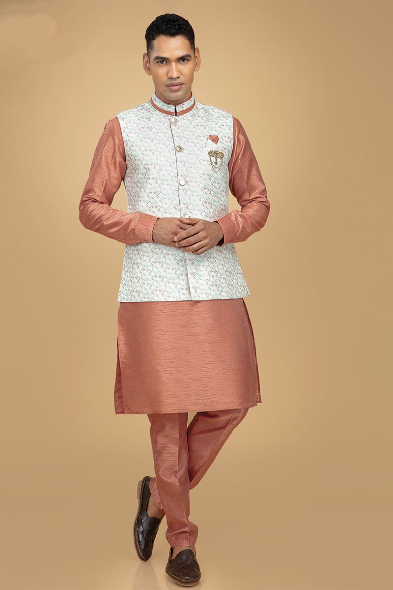 Enticing Brown Designer Kurta Jacket Set for Engagement and Wedding