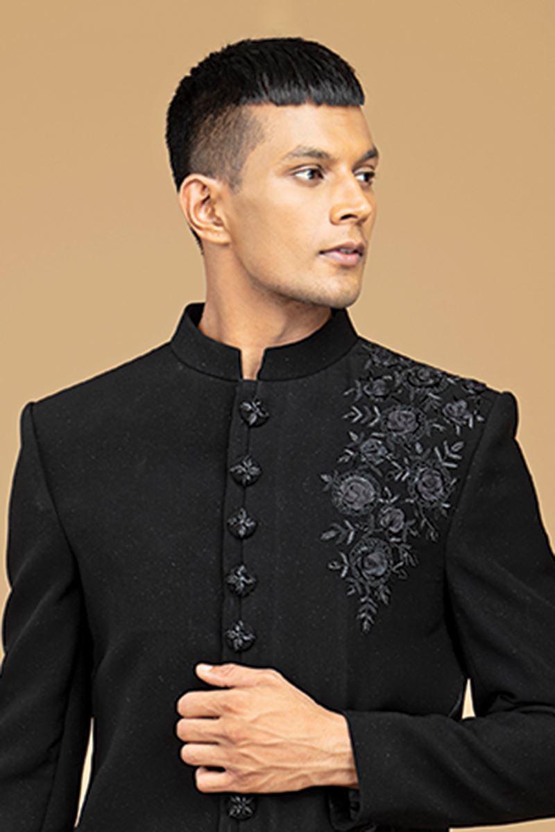 Dashing Black Designer Indowestern Sherwani for Sangeet and Reception