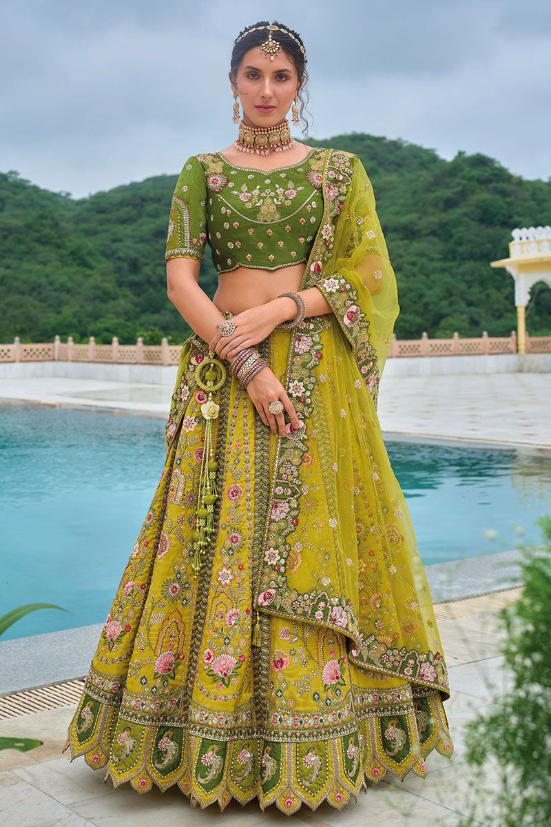 Enticing Green Designer Lehenga Choli for Mehendi and Wedding