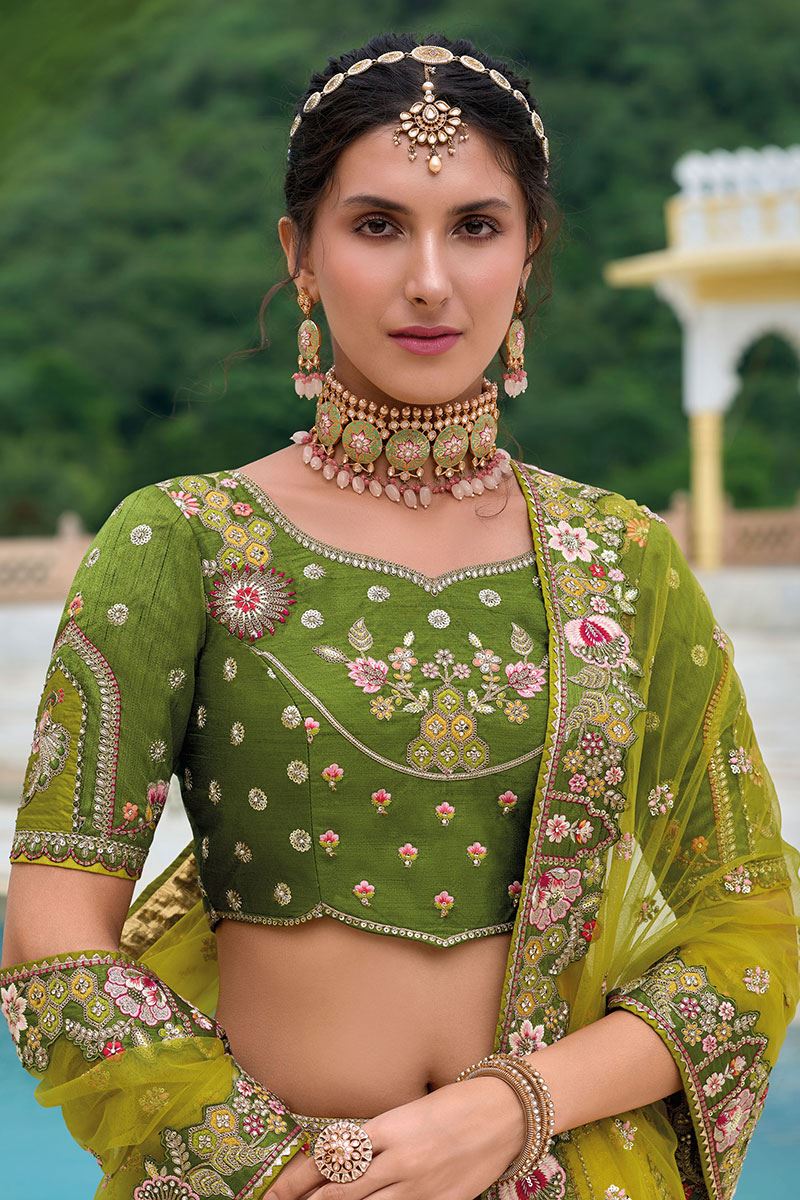 Enticing Green Designer Lehenga Choli for Mehendi and Wedding