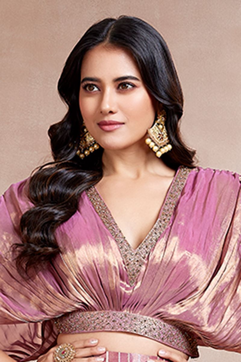 Alluring Onion Pink Designer Indo-Western Lehenga Choli for Party