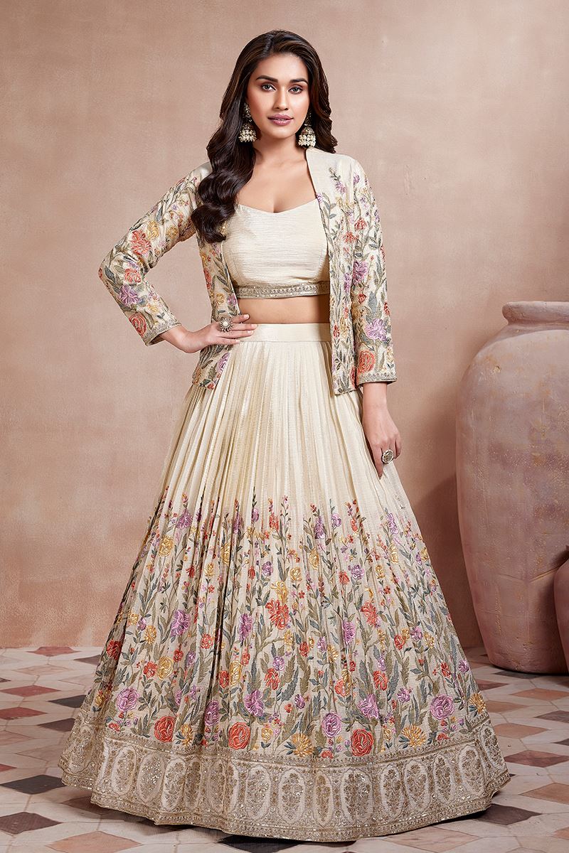 Glamorous Off-White Designer Indo-Western Lehenga Choli for Party