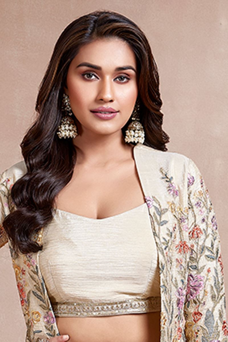 Glamorous Off-White Designer Indo-Western Lehenga Choli for Party