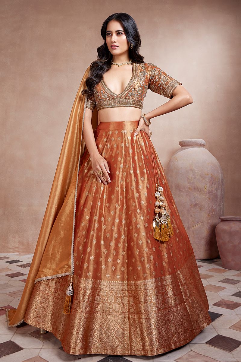 Attractive Orange Designer Wedding Lehenga Choli for Engagement, Wedding, and Reception