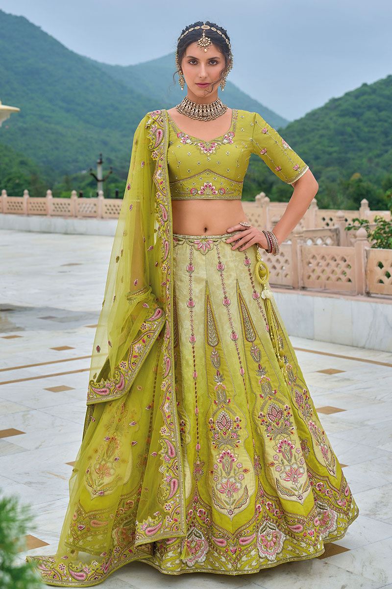 Marvelous Shaded Parrot Green Designer Lehenga Choli for Wedding and Mehendi