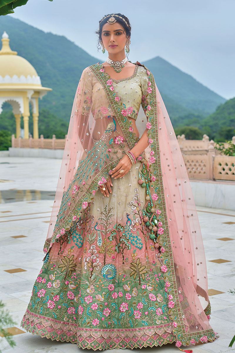 Trendy Designer Bridal Lehenga Choli with Peacocks for Wedding and Reception