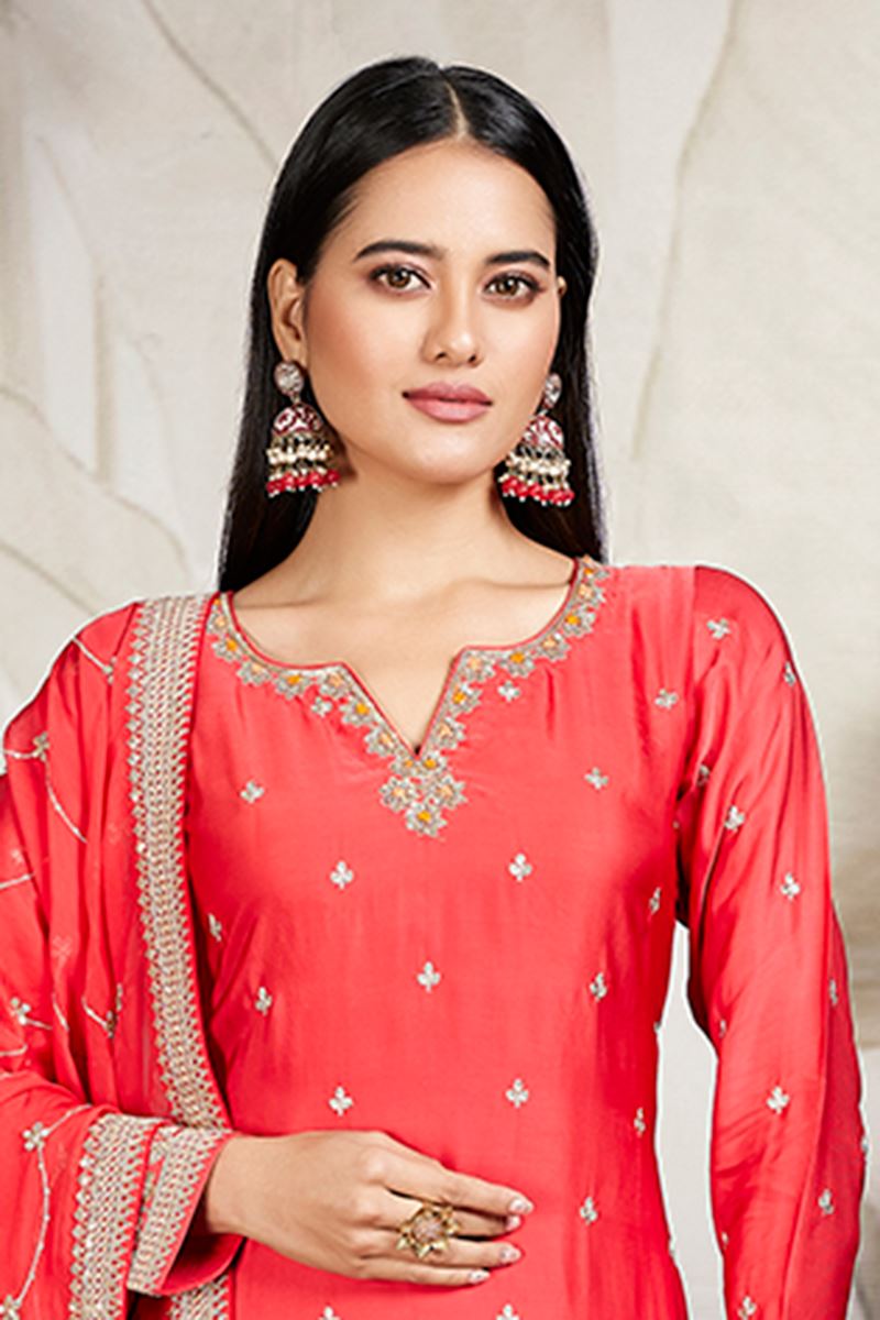 Trendy Red Designer Palazzo Suit for Wedding, Party, Festivals, and Sangeet
