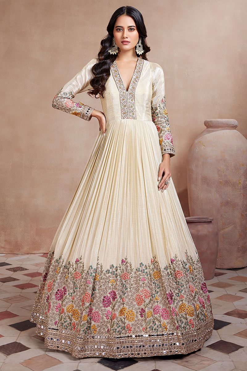 Marvelous Off-White Georgette Designer Anarkali Suit for Party and Festivals
