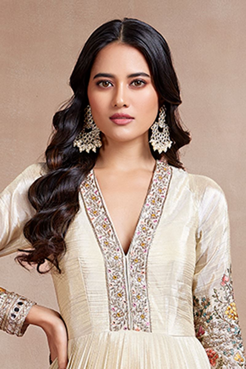 Marvelous Off-White Georgette Designer Anarkali Suit for Party and Festivals