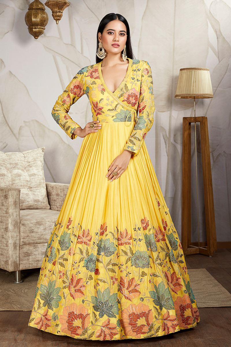 Flawless Yellow Georgette Designer Anarkali Suit for Haldi, Party and Festivals