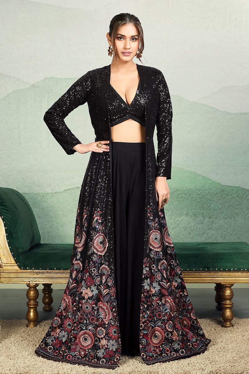 Stunning Black Designer Palazzo Suit for Party