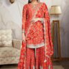 Delightful Red-Orange Designer Gharara Suit for Engagement, Wedding, Reception, Sangeet, and Festivals