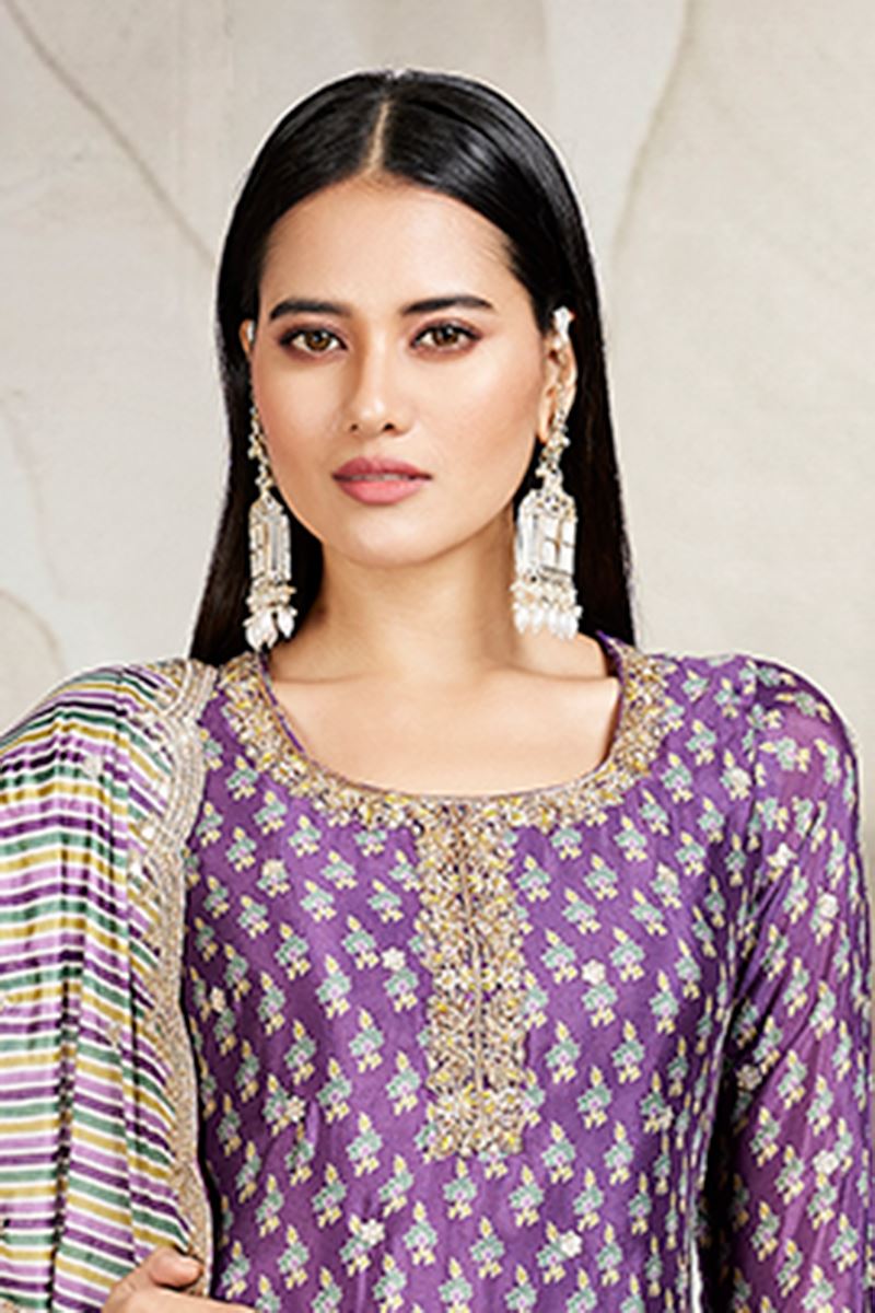 Aesthetic Purple Designer Gharara Suit for Engagement, Wedding, Reception, Sangeet, and Festivals