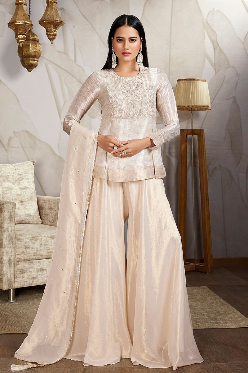 Surreal Cream Designer Palazzo Suit for Party