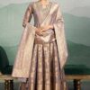 Classy Light Purple Banarasi Silk Designer Anarkali Suit for Wedding, Reception, and Sangeet
