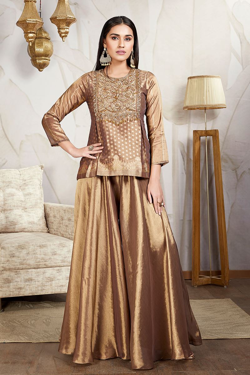 Flamboyant Brown Designer Palazzo Suit for Weddings, Reception, and Festivals