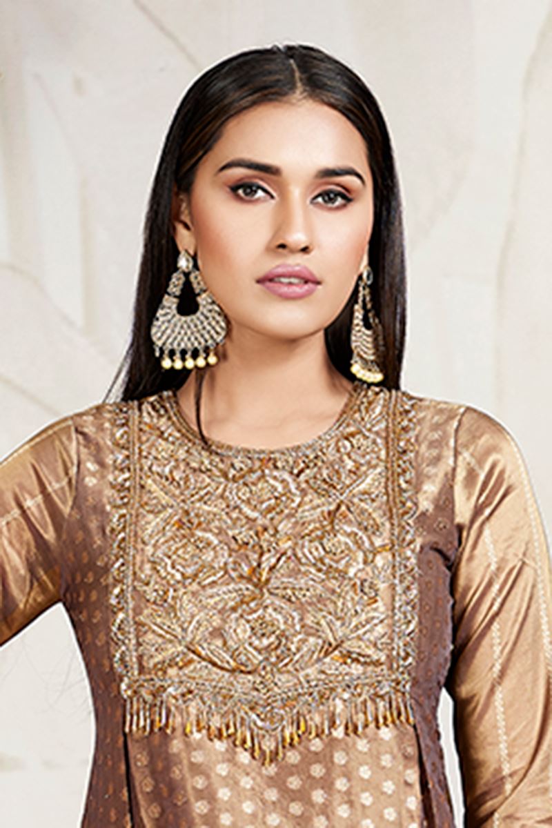 Flamboyant Brown Designer Palazzo Suit for Weddings, Reception, and Festivals