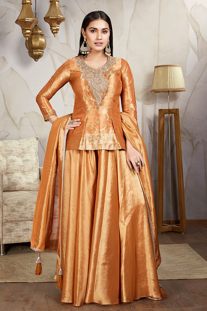 Vibrant Orange Designer Palazzo Suit for Weddings, Reception, and Festivals