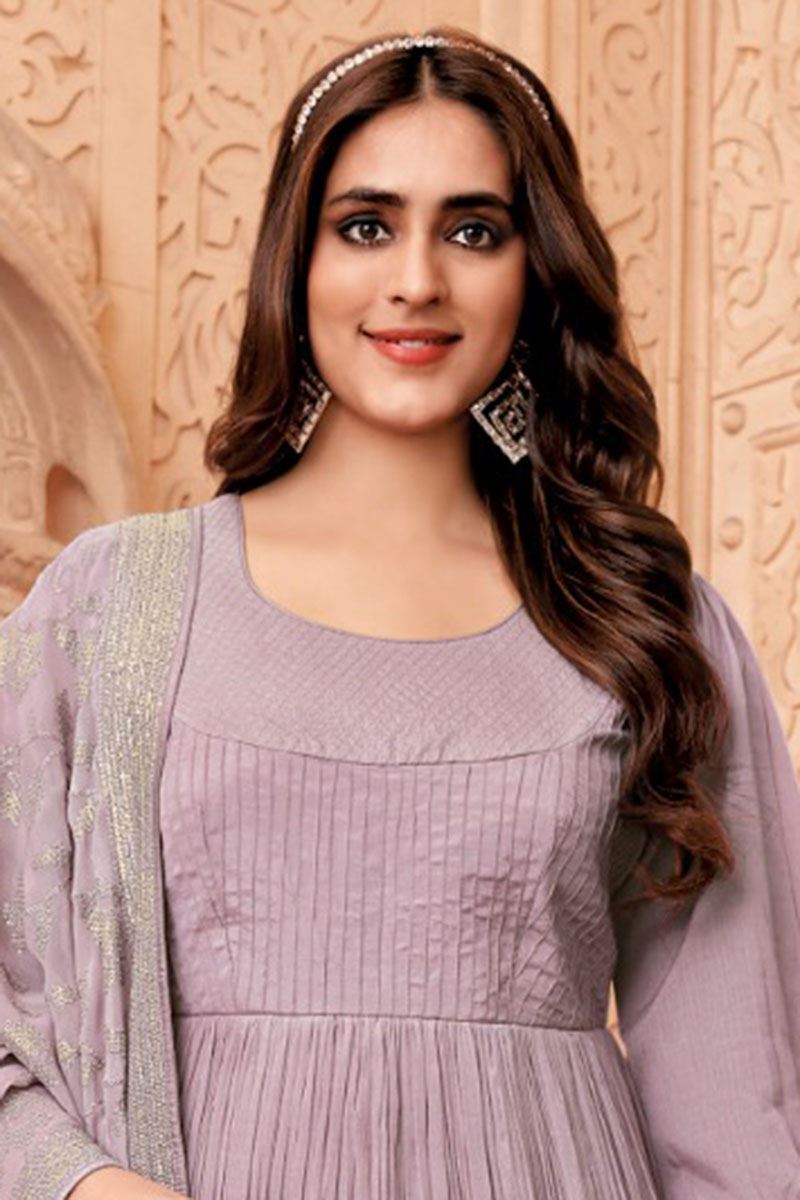 Smashing Lilac Georgette Designer Anarkali Suit for Party and Festivals