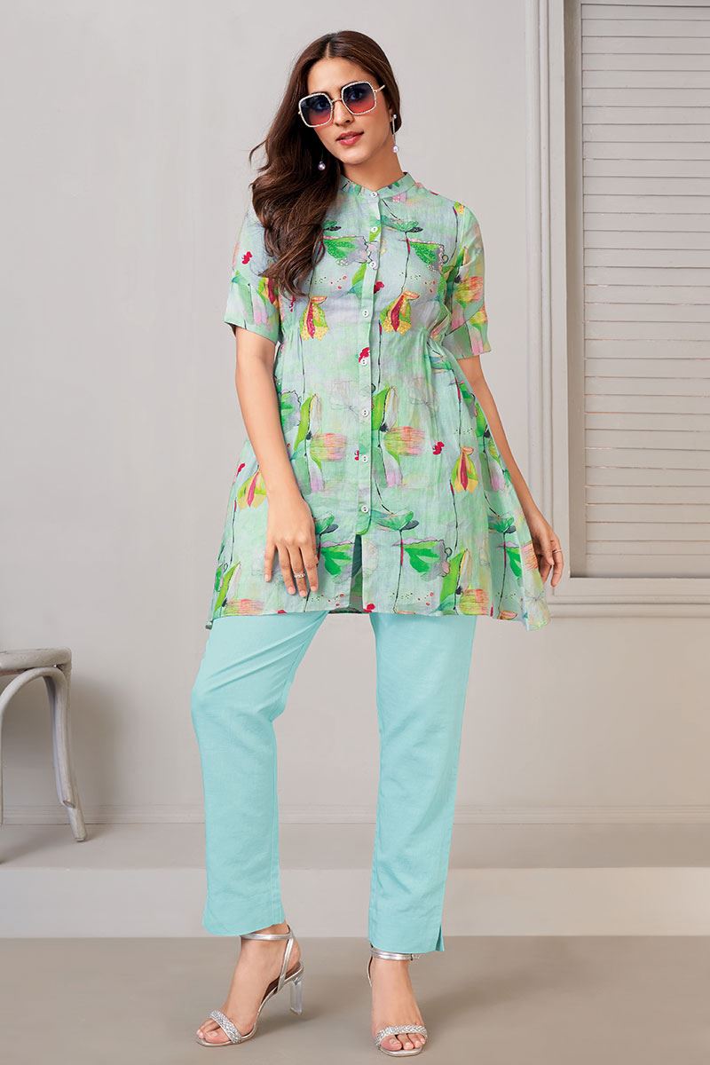 Creative Sky Blue Designer Co-Ord Set for Party