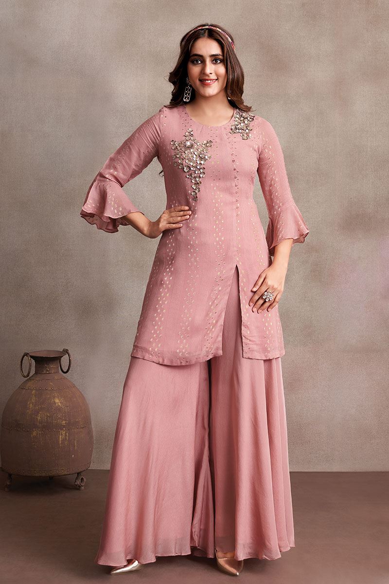 Fascinating Peach Designer Palazzo Suit for Party and Festivals