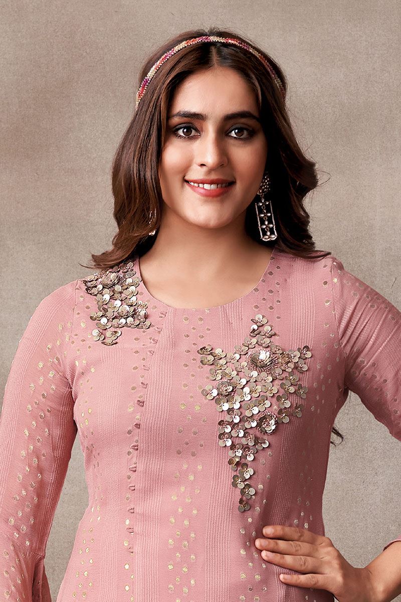 Fascinating Peach Designer Palazzo Suit for Party and Festivals